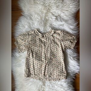 Girls' Printed Peter Pan Collar Top in Cream Floral